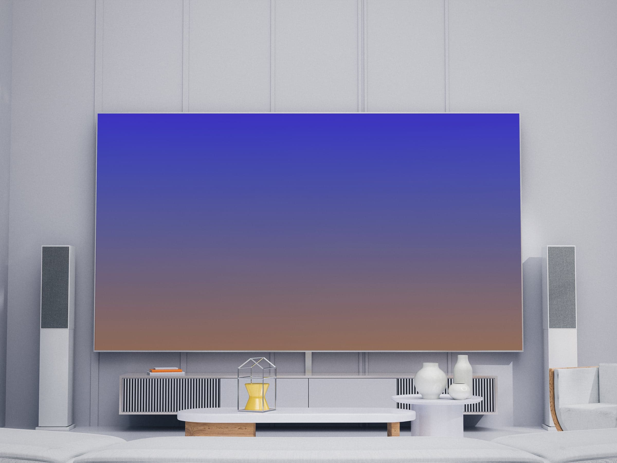 DYL 03 Wall-mounted TV in a bright living room mockup preview