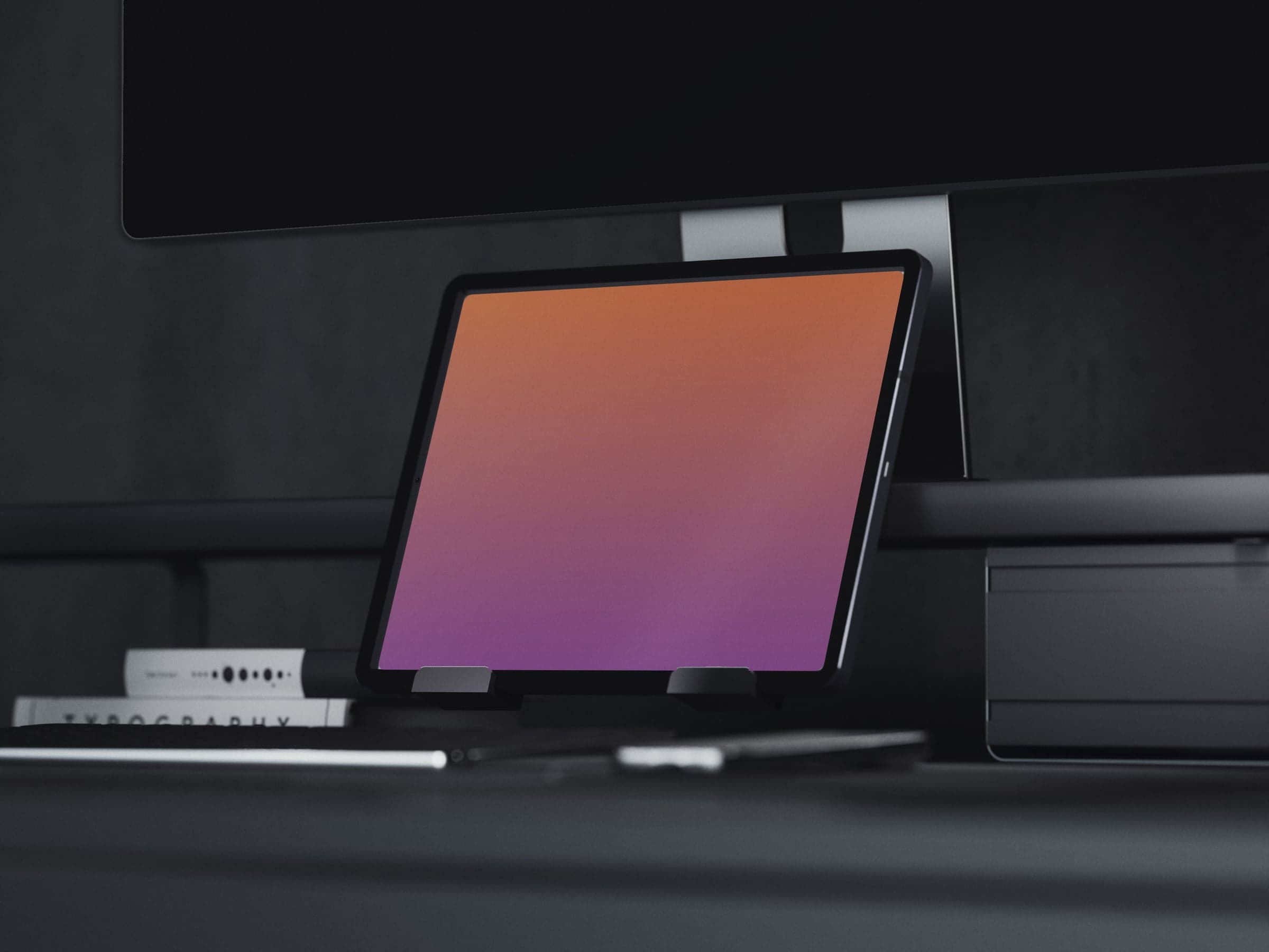 NOIR 12 Tablet on a dark desk setup mockup preview
