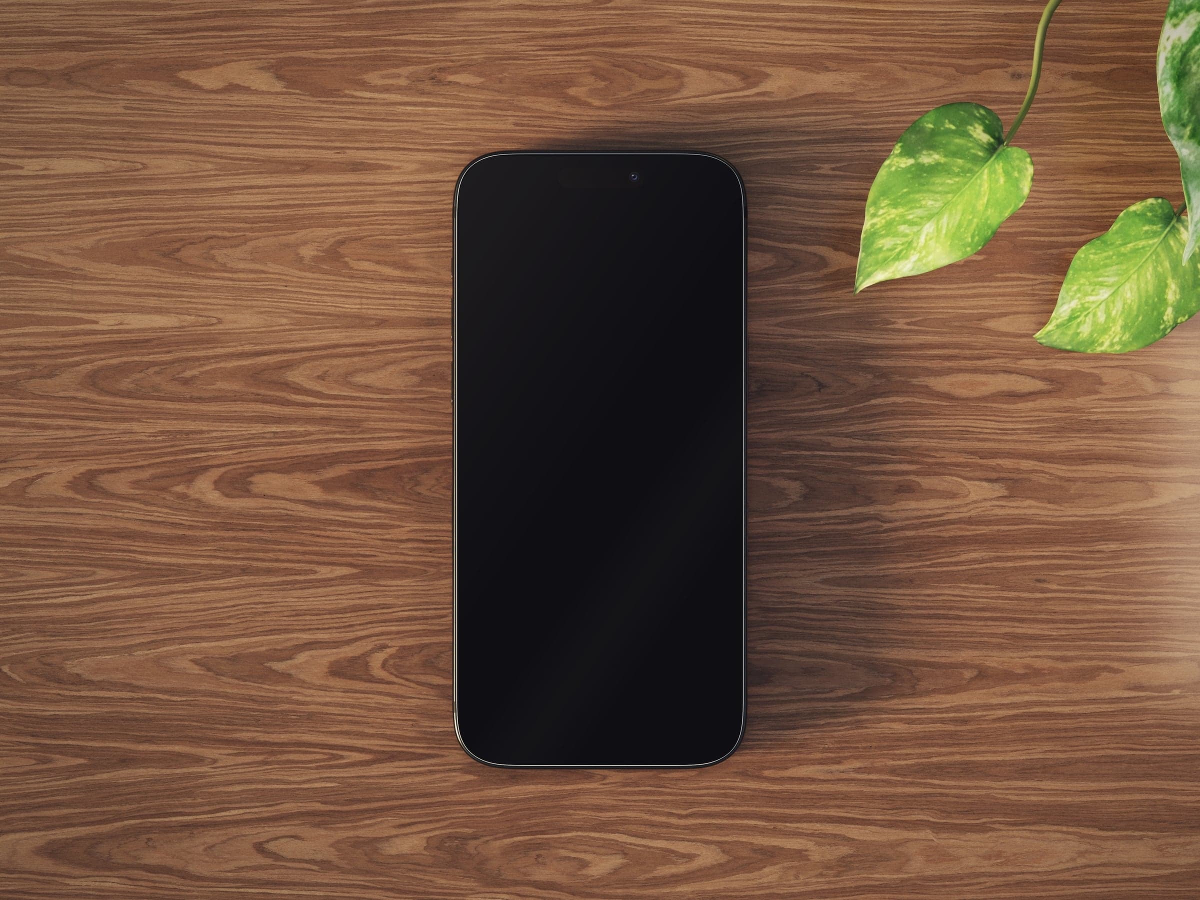 OAK 01 iPhone flat lay on oak wood with leaves mockup preview