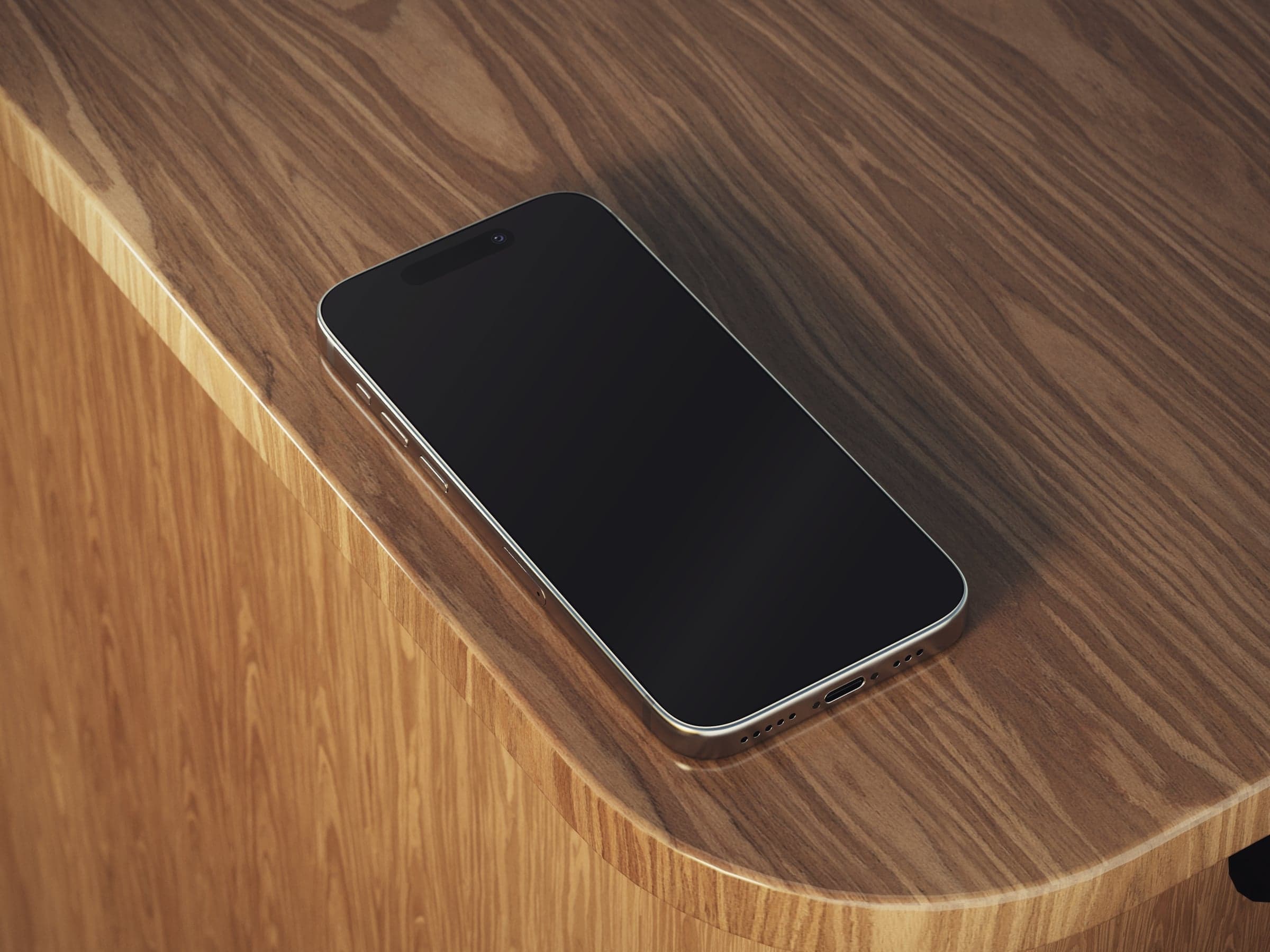OAK 02 iPhone angled on rounded oak cabinet mockup preview