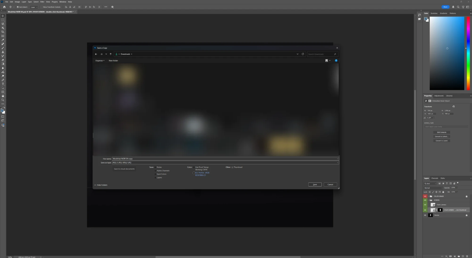 Photoshop's Save a Copy dialog with JPEG chosen as the file type
