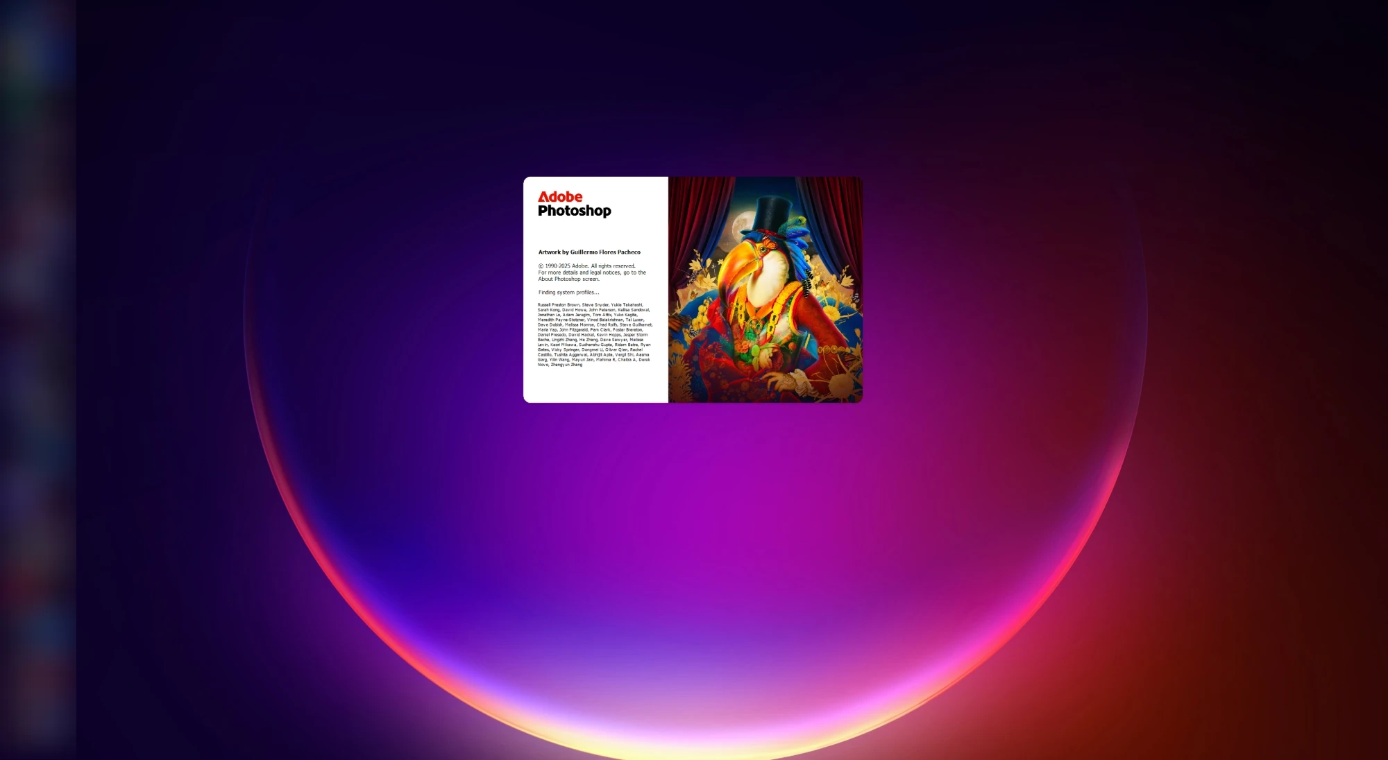 Adobe Photoshop's splash screen as it starts up